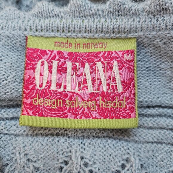 OLEANA Norway Women's Sweater 100% Alpaca Long Chunky Pointelle V-Neck Whimsical - Picture 8 of 11